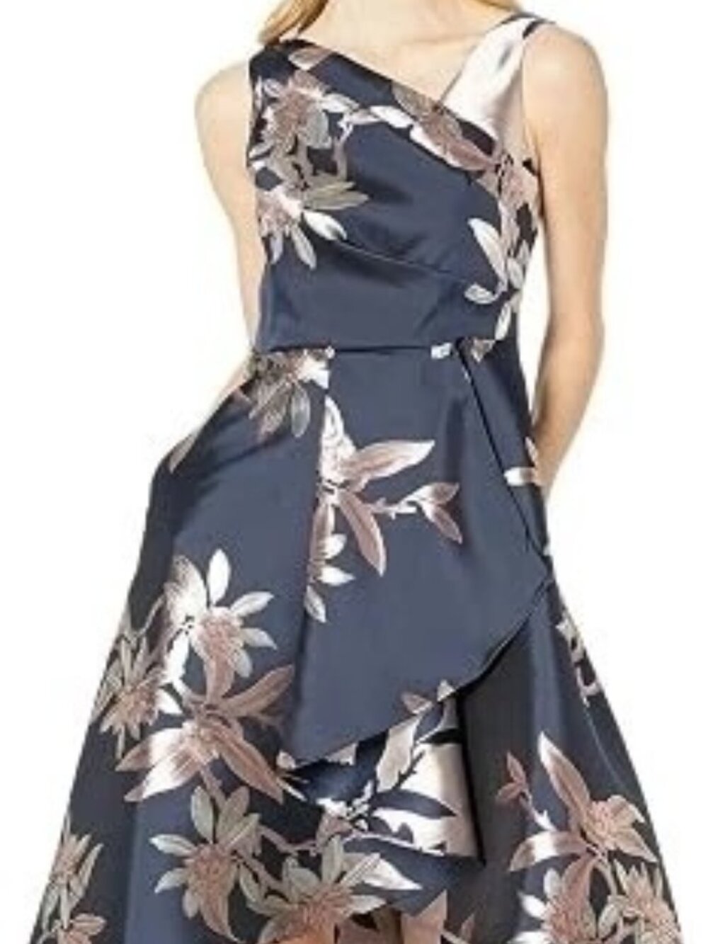 Adrianna Papell Navy Blue Pink Blush Short Jacquard Cocktail Dress